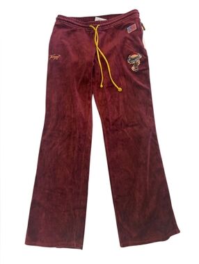 Platinum FUBU x Harlem Globetrotters “Twiggy” Vintage Velour Burgundy Pants Med